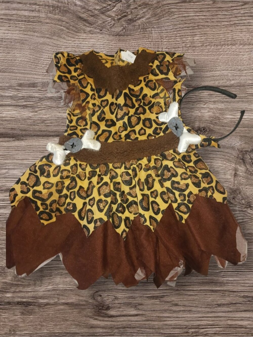 Toddler Cavegirl Halloween Costume with Bone Headband Size 2T